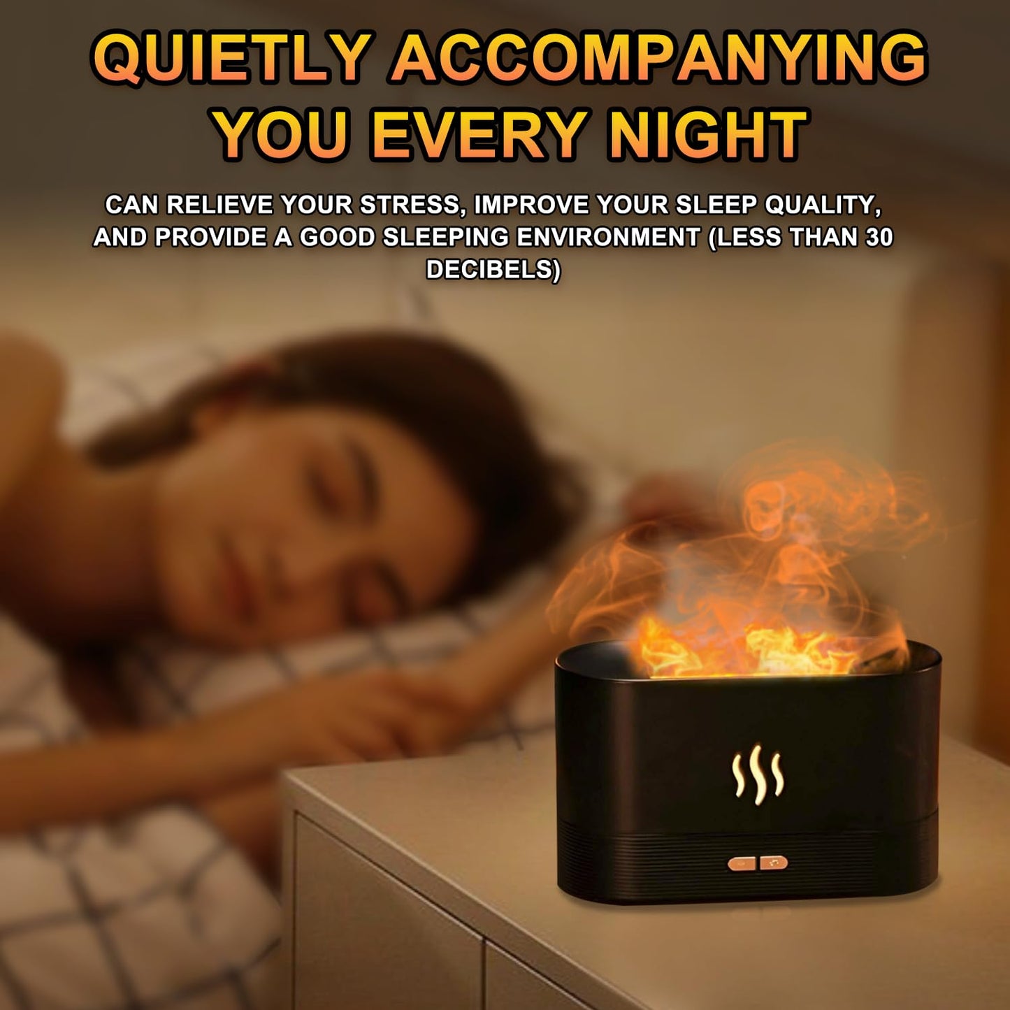kathluce Flame Humidifier with 7 Colors — Noise-Free Essential Oil Diffuser (Deepblack)