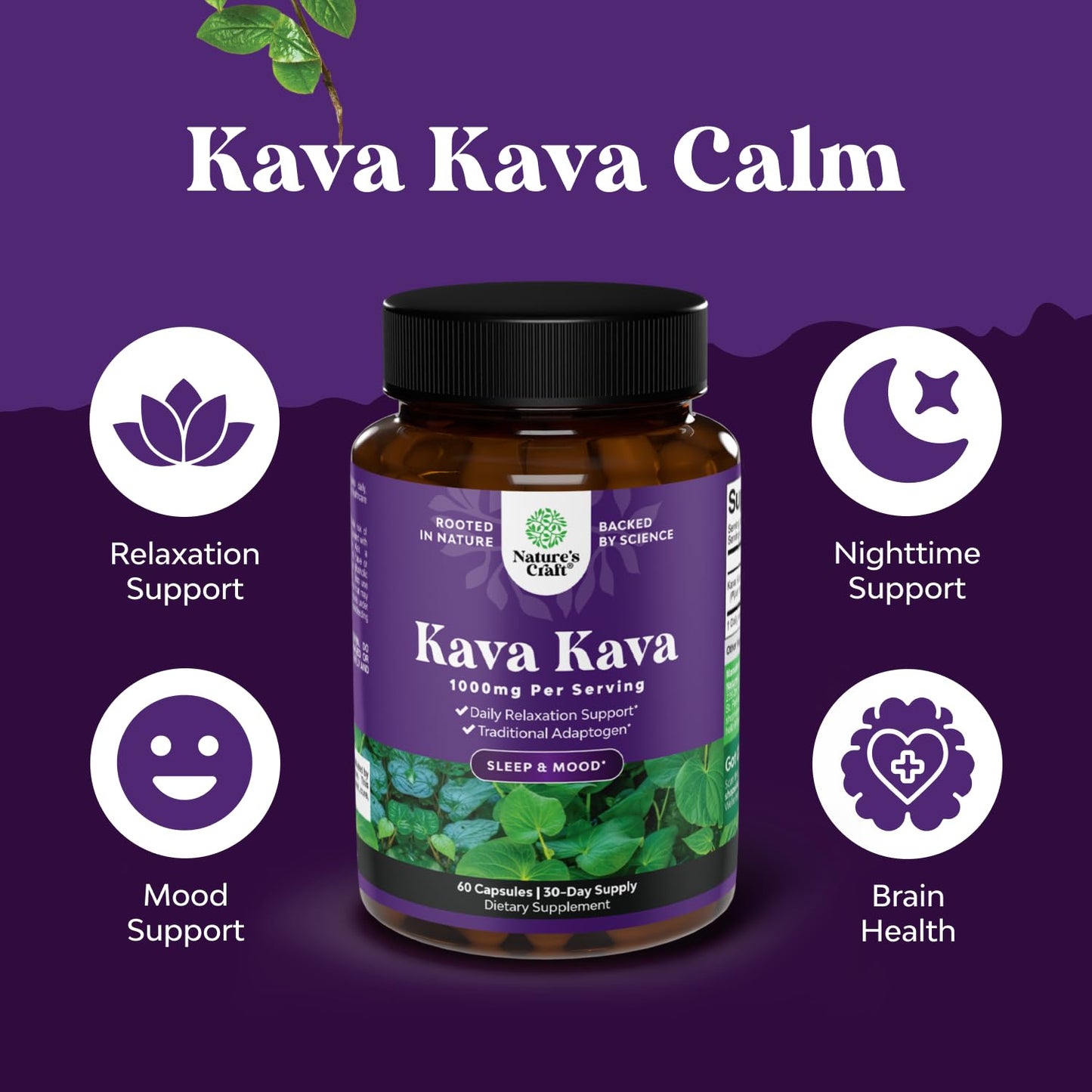 Kava Kava Root Extract 1000mg – Fast Acting Calm, Mood Support & Sleep | 30 Servings
