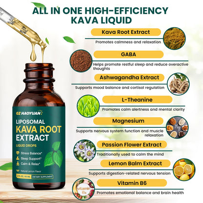 Liposomal Kava Kava Drops for Calm & Sleep – Vegan Liquid 2 oz with GABA, Ashwagandha & Magnesium