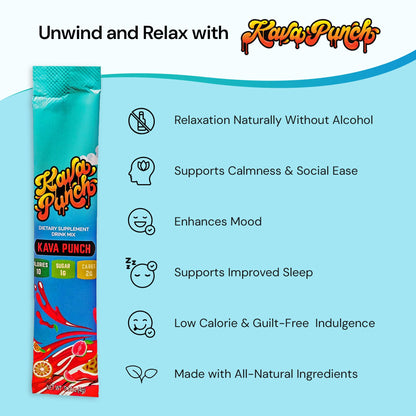 KAVA PUNCH Relaxation Drink Mix – 12-Stick Pack | Non-Alcoholic, Low-Calorie Stress Relief