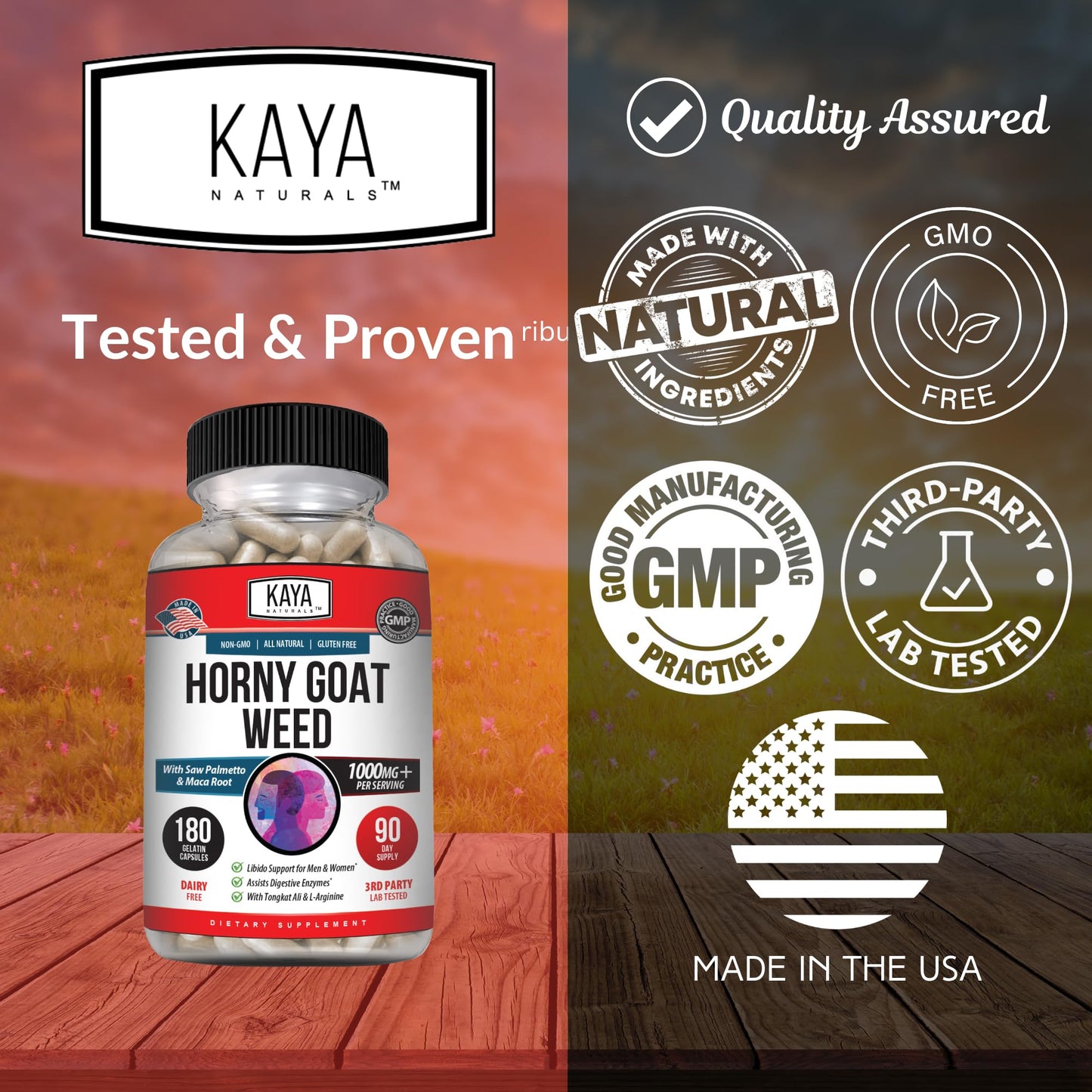 Kaya Naturals Horny Goat Weed Extract – Extra Strength Complex with Maca, Saw Palmetto, Ginseng, Arginine | 180 Count