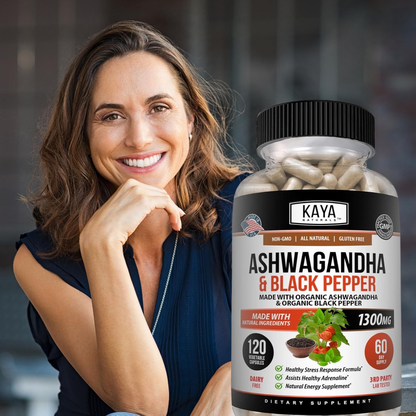 Kaya Naturals Ashwagandha 1300mg – Stress & Adrenal Support (Pack of 2, 240 Capsules)