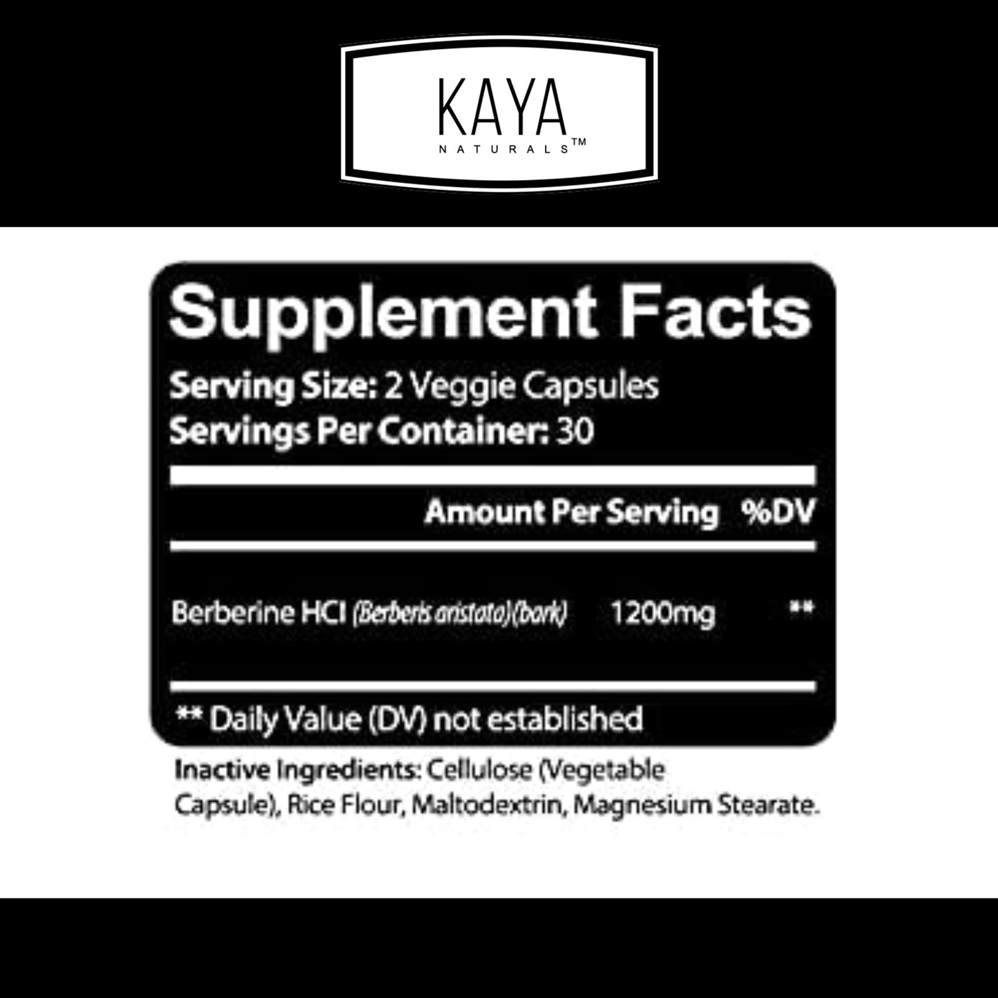 Kaya Naturals Berberine HCL 1200mg – Immune & Gut Health | Vegetarian, Non-GMO, Gluten-Free | 60 Count (Pack of 2)