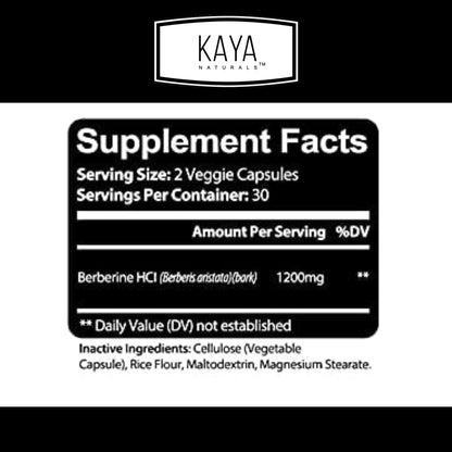 Kaya Naturals Berberine HCL 1200mg – Immune & Gut Health | Vegetarian, Non-GMO, Gluten-Free | 60 Count (Pack of 2)