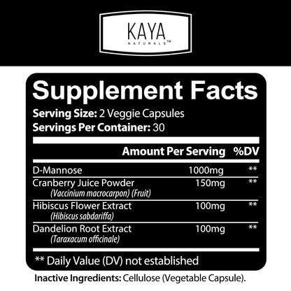 Kaya Naturals D-Mannose 60 Veggie Capsules (Pack of 2) | Urinary Tract & Bladder Health