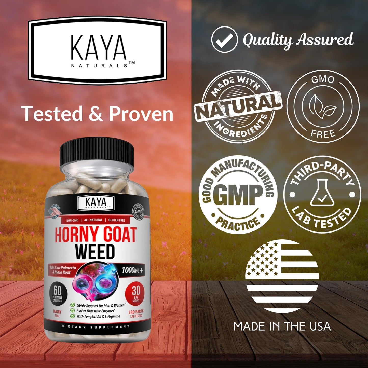Kaya Naturals Horny Goat Weed Extract with Maca - Saw Palmetto, Ginseng, Arginine - 60 Count (Pack of 2)