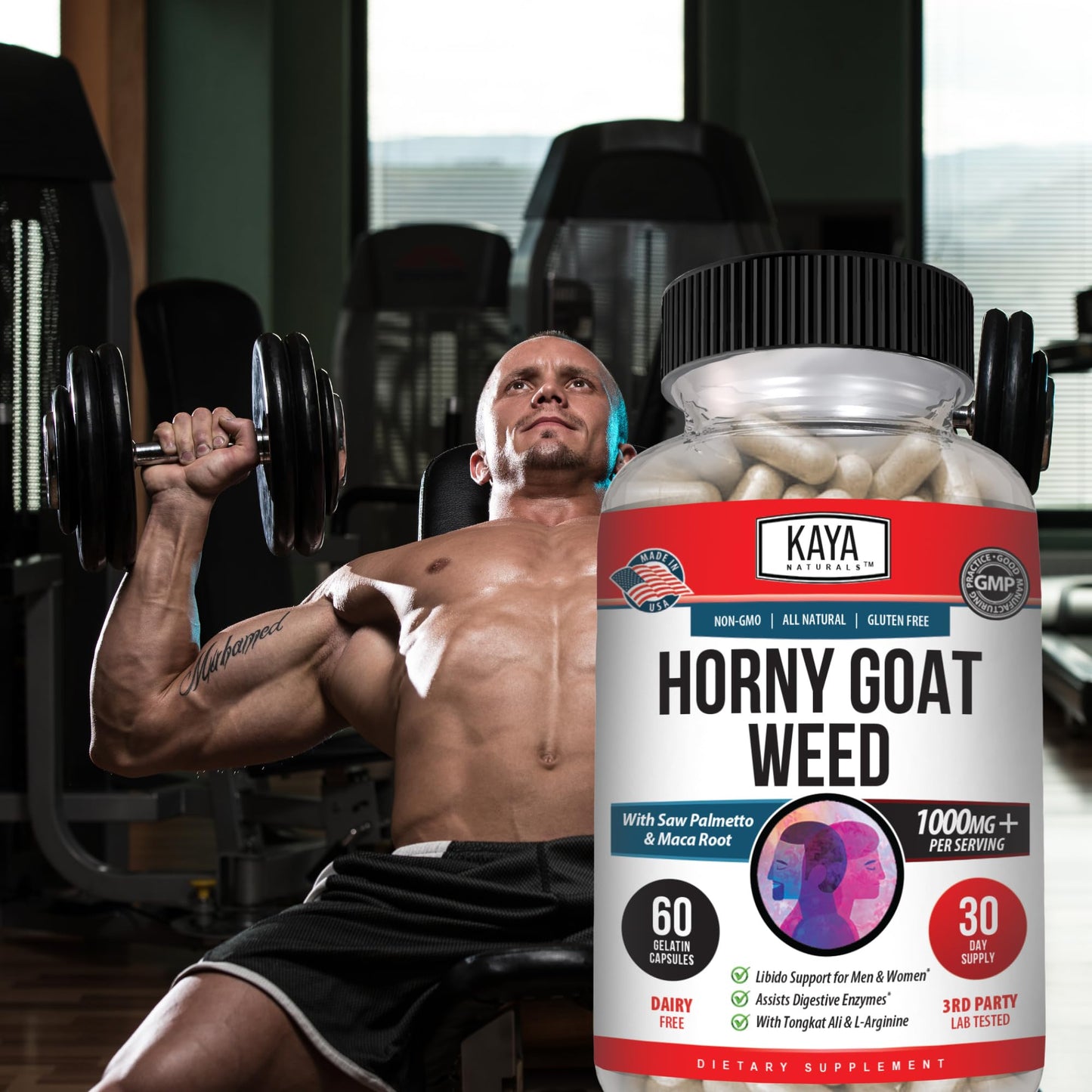 Kaya Naturals Horny Goat Weed Extract with Maca - Saw Palmetto, Ginseng, Arginine - 60 Count (Pack of 2)