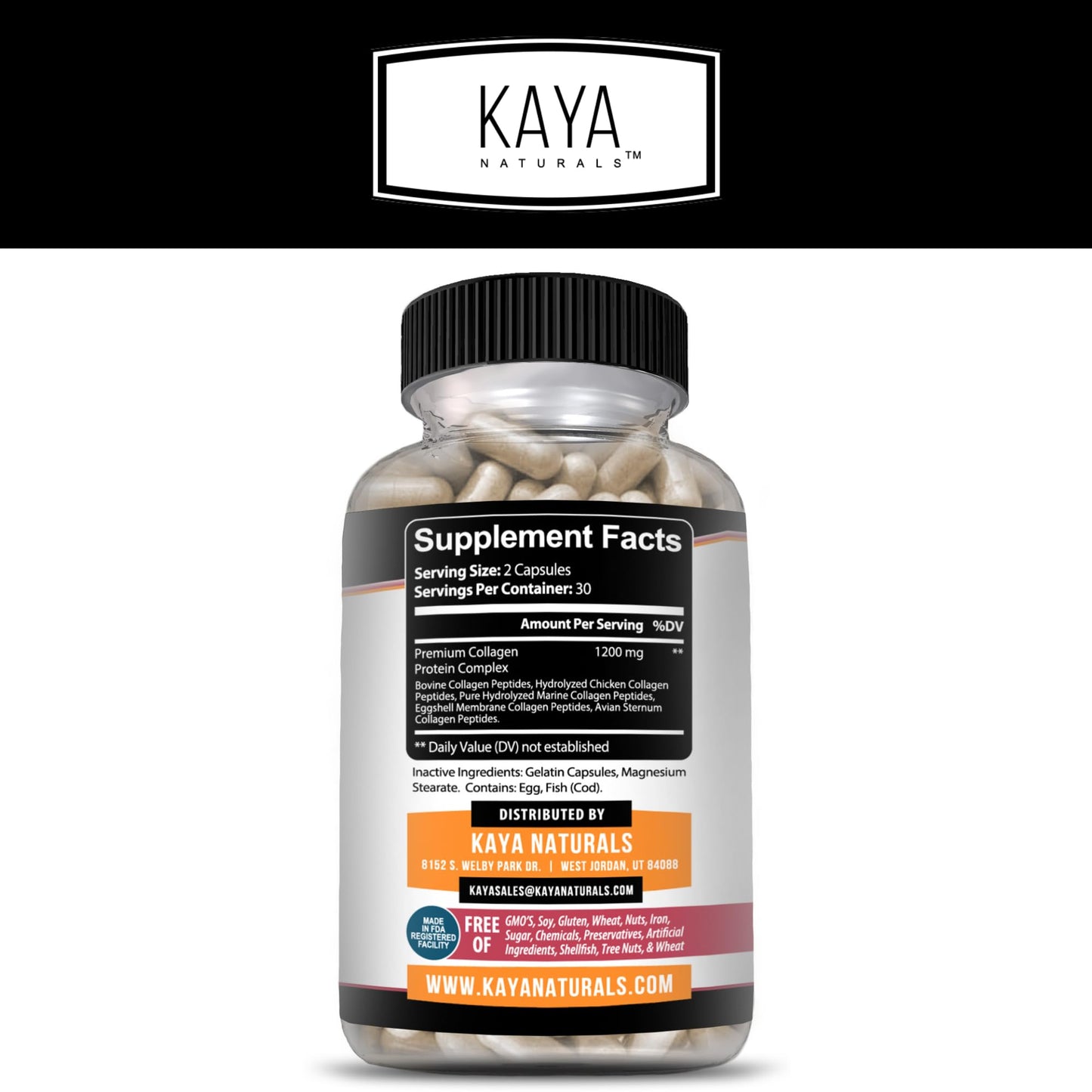 Kaya Naturals Multi Collagen Peptides Complex – Types I, II, III, V & X | 60 Count Capsules (Pack of 2)