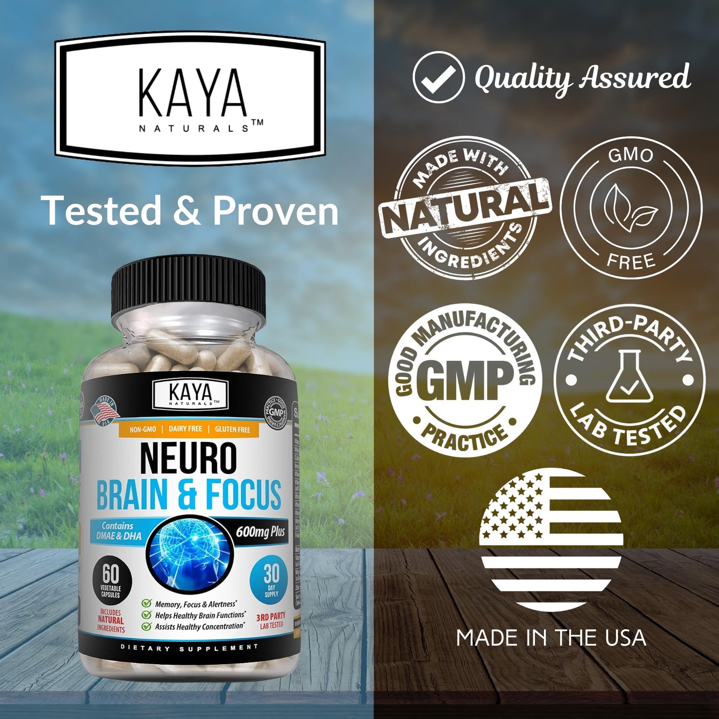 Kaya Naturals Neuro Brain – Nootropic Capsule for Memory & Focus (60 Count, Pack of 2)