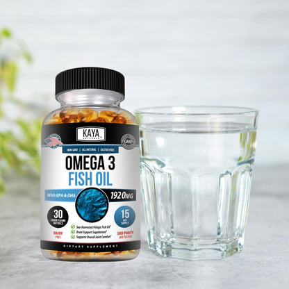 Kaya Naturals Omega-3 Fish Oil Supplement | 100% Pure Sea-Harvested Pelagic | No Fishy Aftertaste | 30 Softgels