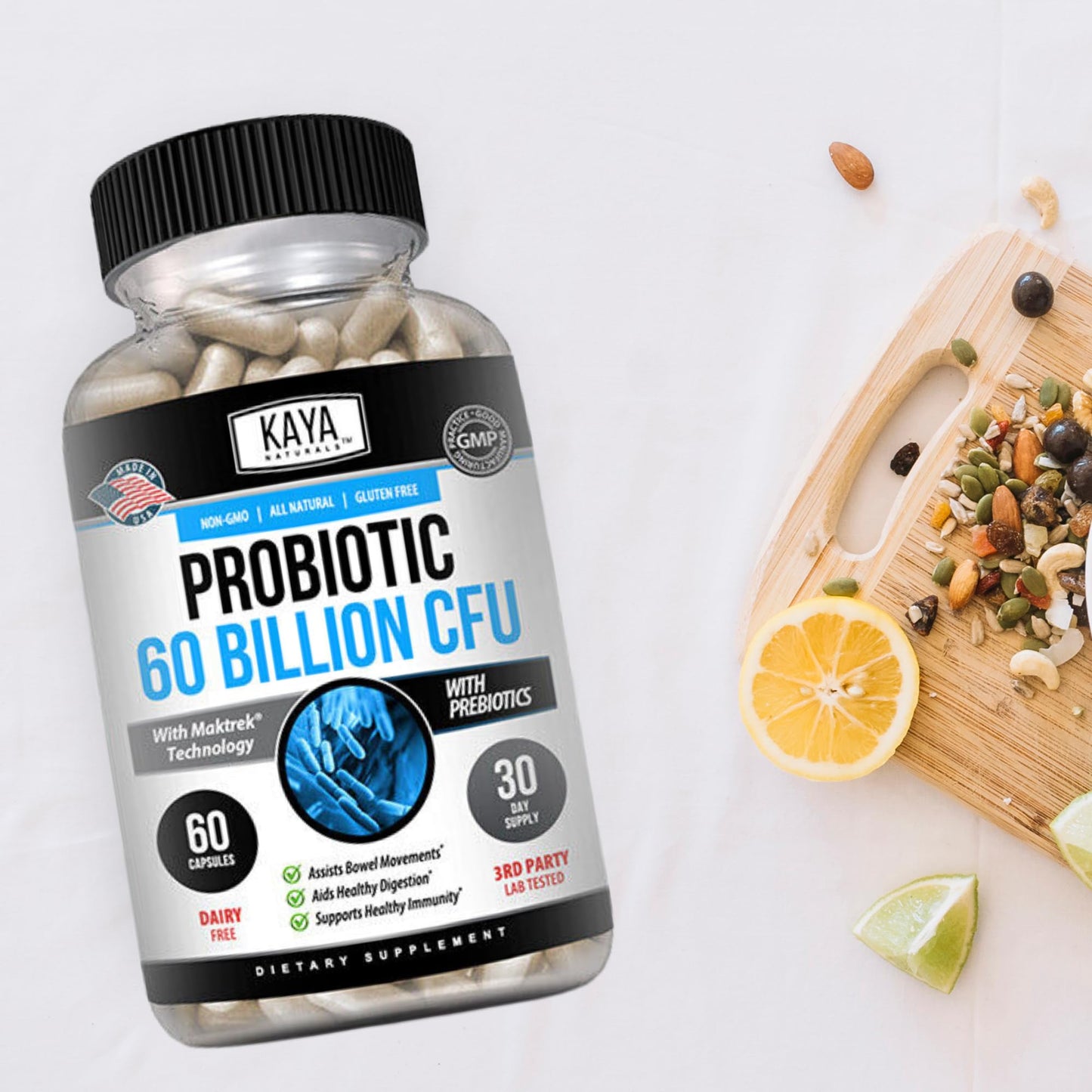 Kaya Naturals Probiotic 60 Billion CFU – Probiotics for Women, Men & Adults | Gut Health & Immune Support | 60 Vegetable Capsules