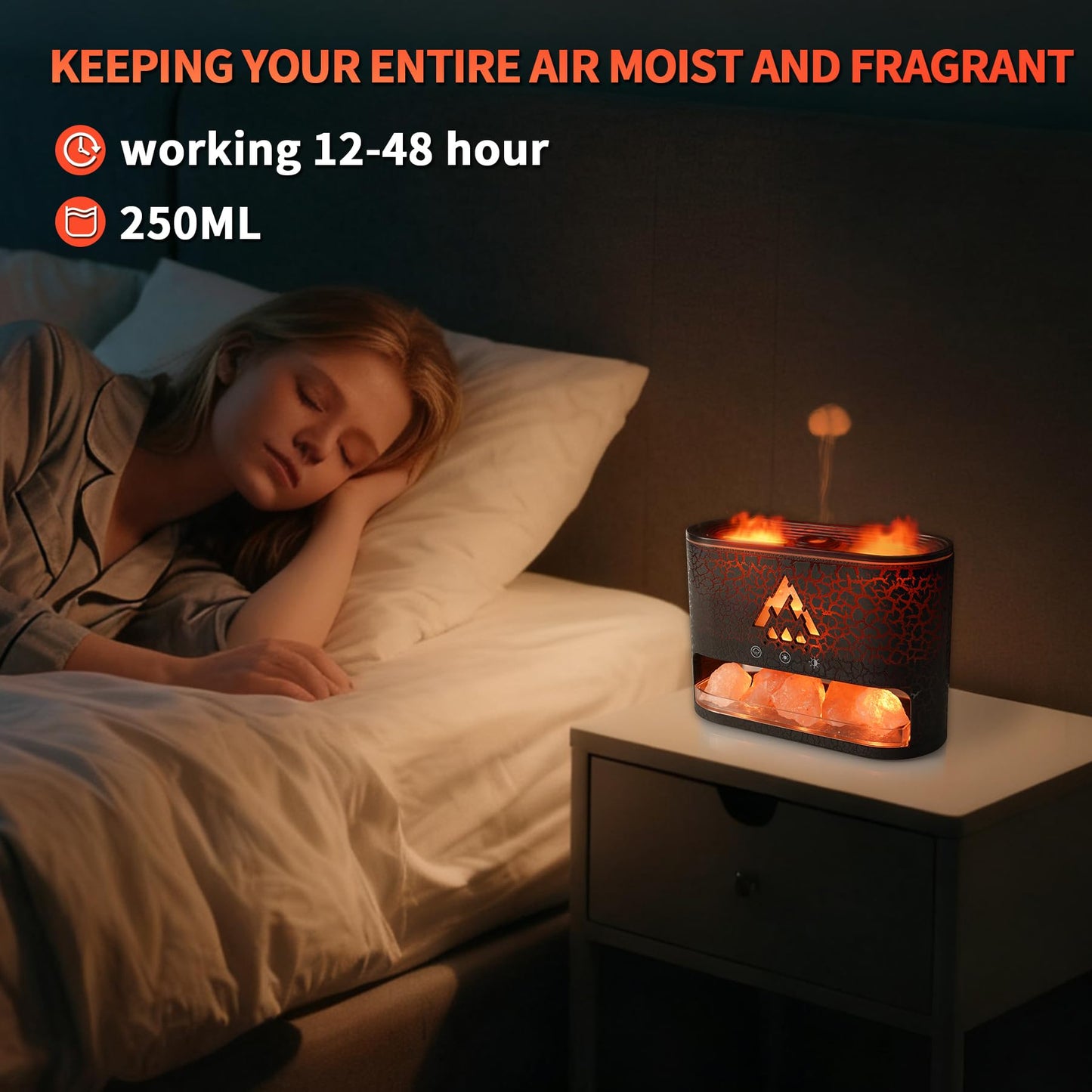 KCKJ Essential Oil Diffuser 250ML – Flame & Jellyfish Modes with Himalayan Pink Salt