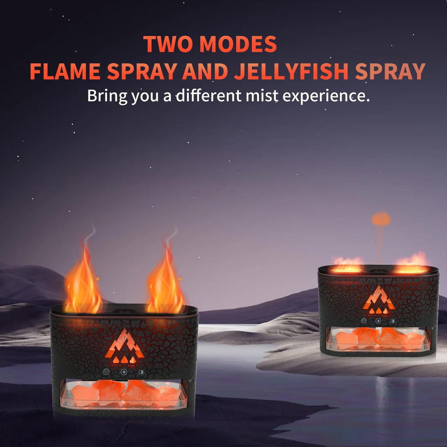 KCKJ Essential Oil Diffuser 250ML – Flame & Jellyfish Modes with Himalayan Pink Salt