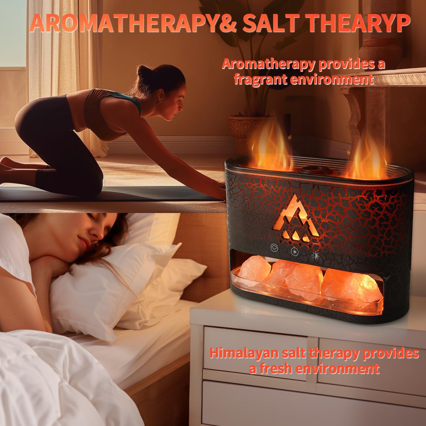 KCKJ Essential Oil Diffuser 250ML – Flame & Jellyfish Modes with Himalayan Pink Salt