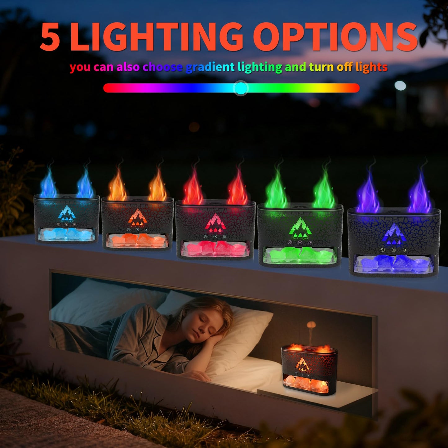 KCKJ Essential Oil Diffuser 250ML – Flame & Jellyfish Modes with Himalayan Pink Salt