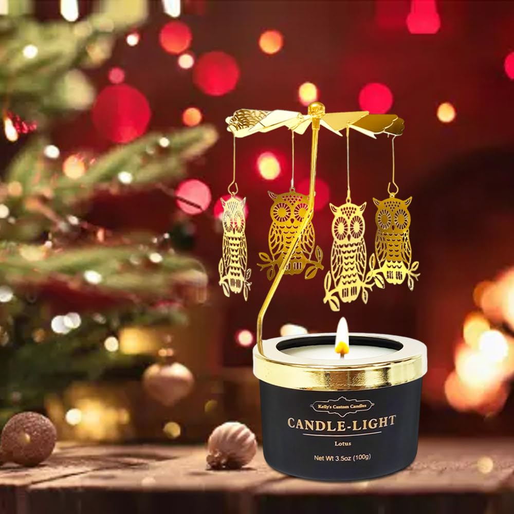 Kelly's Custom Candles: Owl Gifts for Women – Rotating Scented Candle Gift Set
