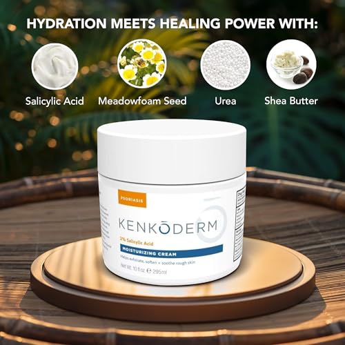 Kenkoderm Psoriasis Cream – 2% Salicylic Acid Fragrance-Free Moisturizer (10 oz) Pack of 4