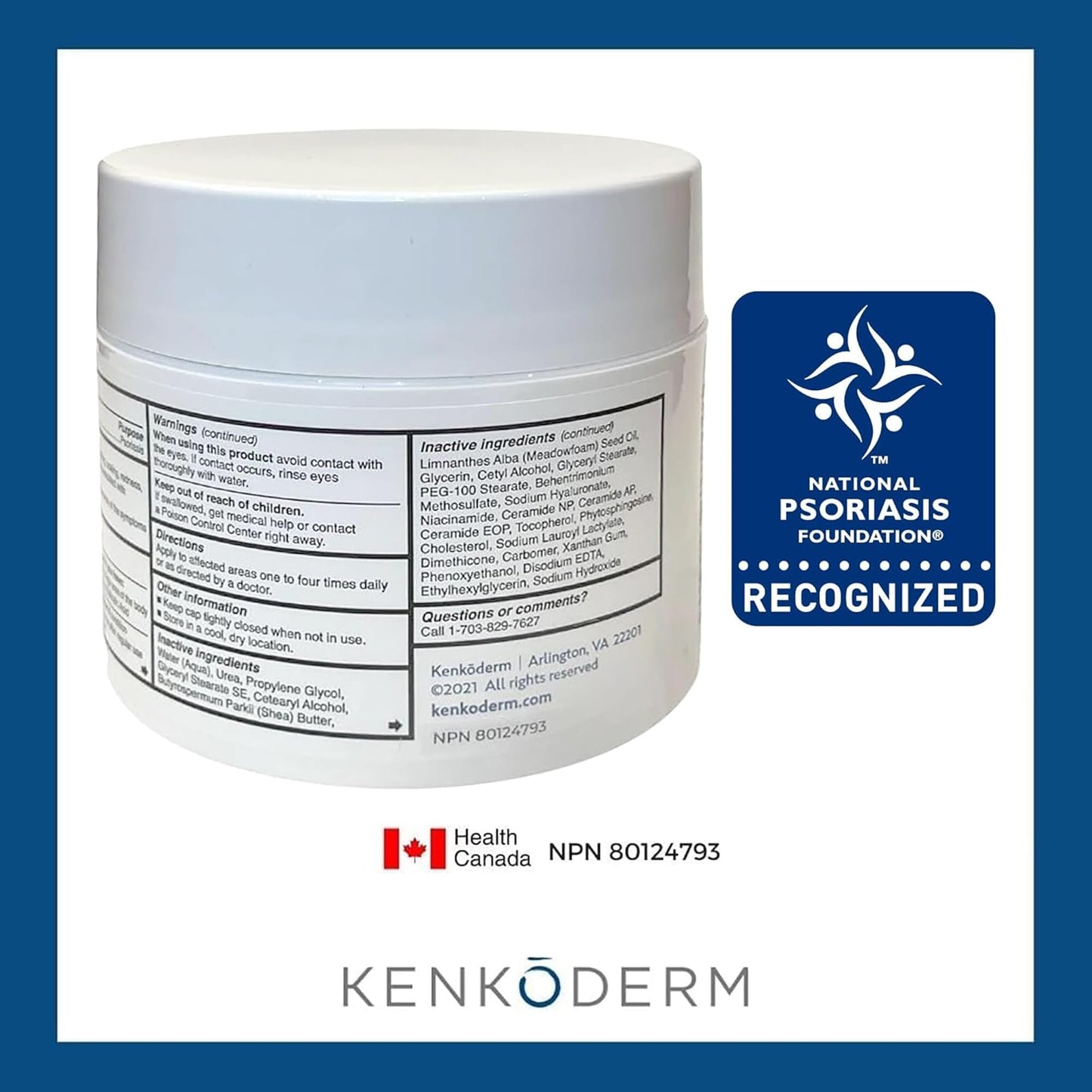 Kenkoderm Psoriasis Cream — 2% Salicylic Acid, Fragrance-Free Moisturizer (10 oz)