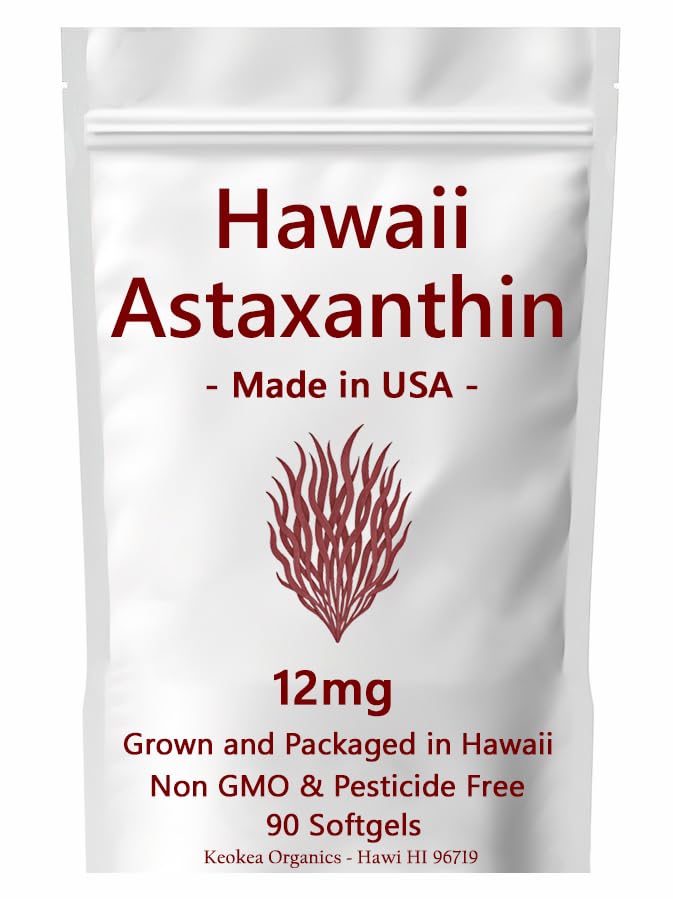 Keokea Organics Hawaii Astaxanthin 12 mg - 90 Softgels | Made in USA, Non-GMO & Pesticide Free