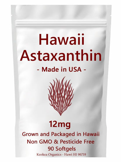 Keokea Organics Hawaii Astaxanthin 12 mg - 90 Softgels | Made in USA, Non-GMO & Pesticide Free