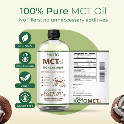 Keppi MCT Oil 32 oz – Flavorless C8 & C10, Palm-Oil Free