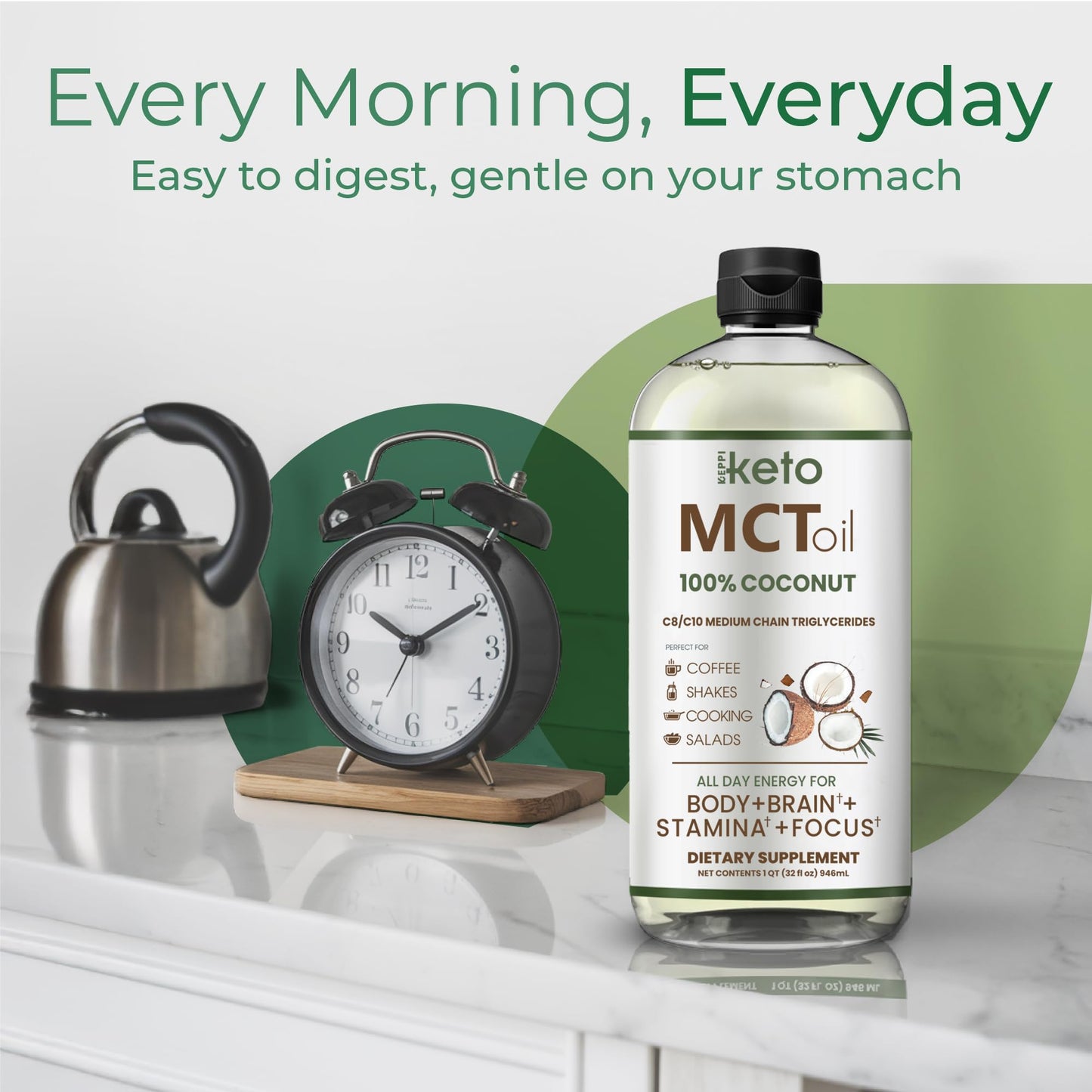 Keppi MCT Oil 32 oz – Flavorless C8 & C10, Palm-Oil Free