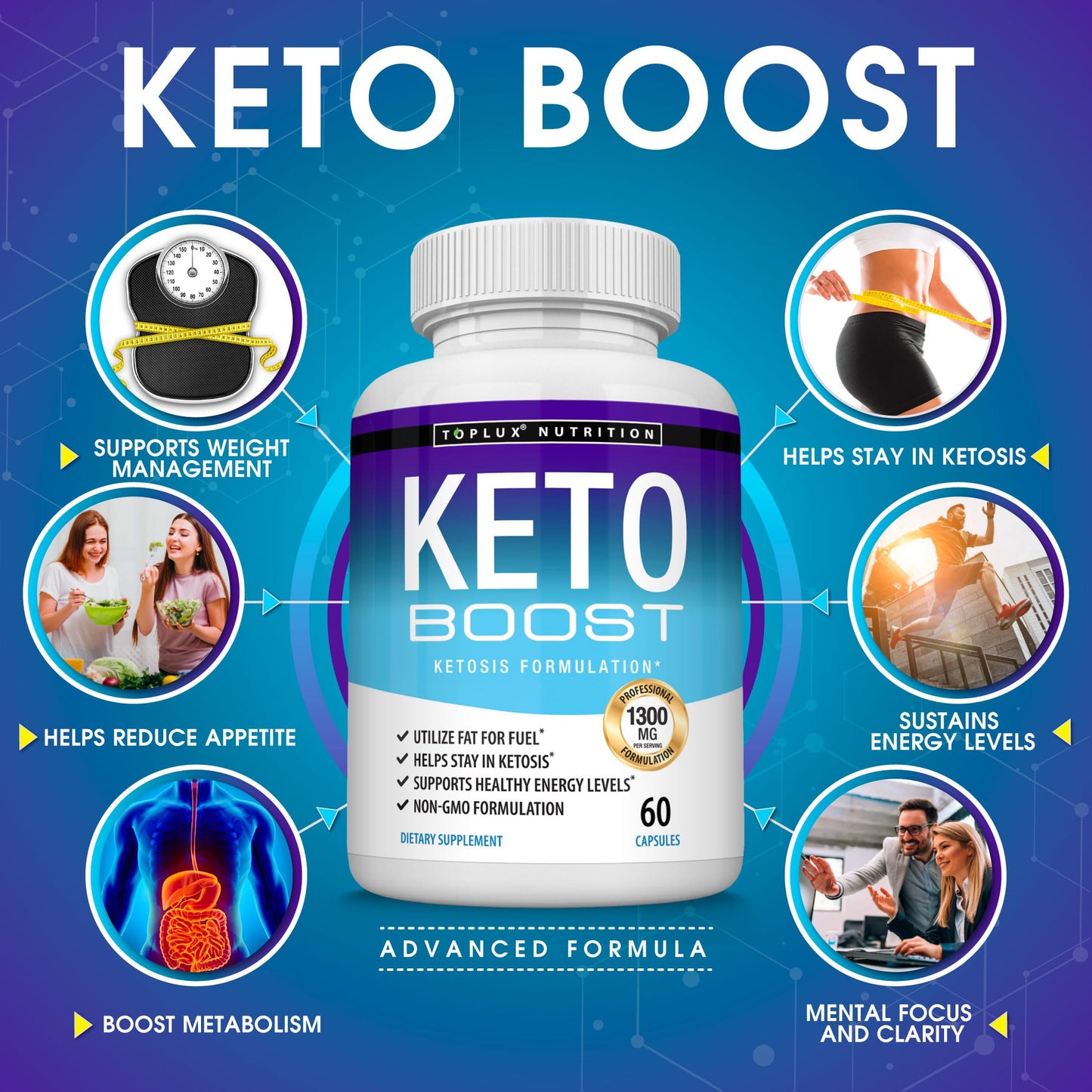 Keto Boost Diet Pills Ketosis Supplement - Natural Exogenous Ketone Formula for Energy & Focus (Advanced Ketones for Ketogenic Diet) - Men & Women