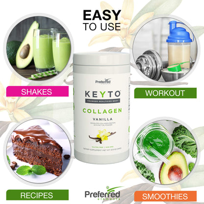Keto Collagen Protein Powder with MCT Oil – Grass-Fed, Pasture-Raised, Hydrolyzed Collagen – Vanilla | KEYTO