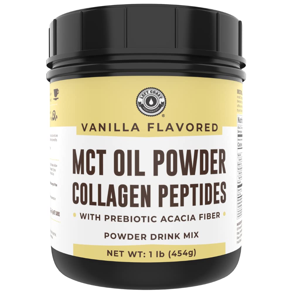 Left Coast Performance MCT Oil Powder with Acacia Fiber & Collagen – Vanilla, 16 oz