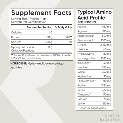 Sports Research Collagen Peptides - Hydrolyzed Type I & III Collagen Powder for Skin, Joints, Hair & Nails