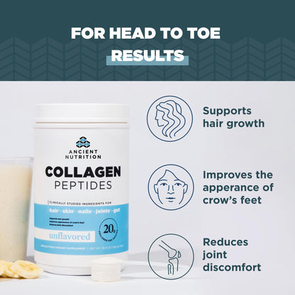 Ancient Nutrition Collagen Peptides Powder – Unflavored, 20g per Serving, 36 Servings, Keto & Paleo Friendly