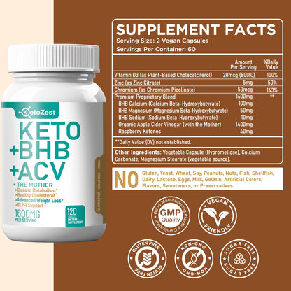 KetoZest Keto ACV BHB Capsules 1600mg – Weight Loss & Ketosis