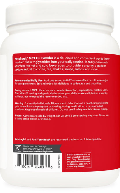 Ketologic MCT Oil Powder Hazelnut Cream (1 lb) – Keto Coffee Creamer & Energy | 41 Servings