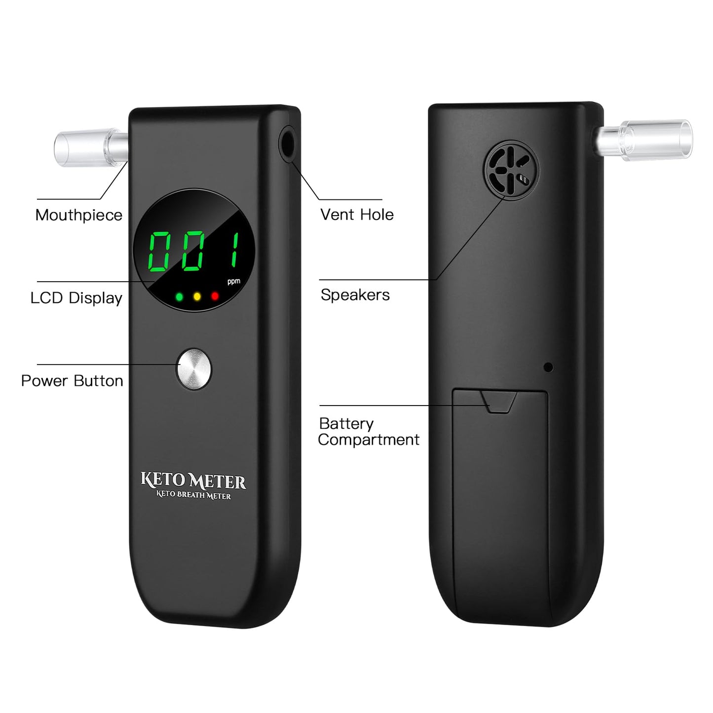 Ketone Breath Home Monitor — Portable Ketosis Meter & Tester (10 Mouthpieces)