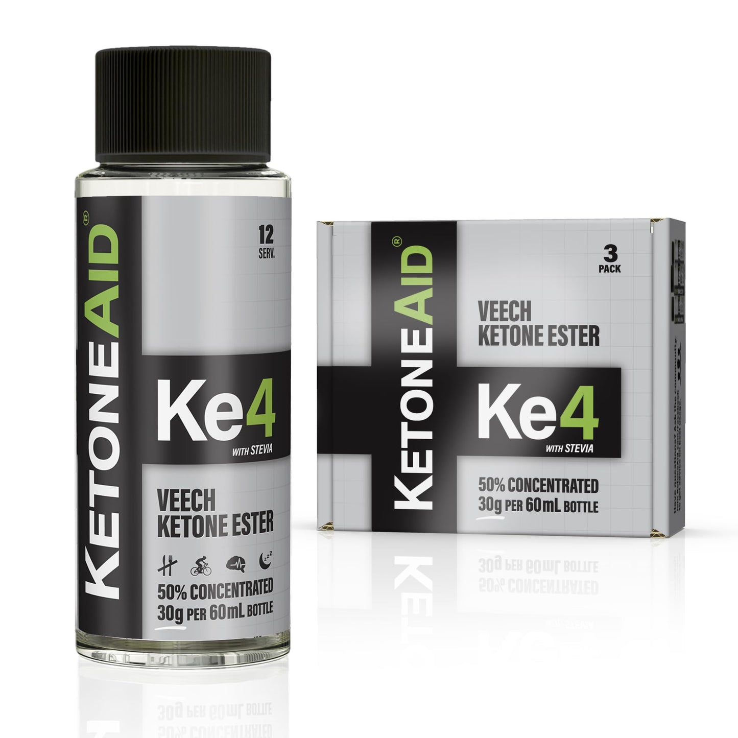 KetoneAid KE4 Ketone Ester Concentrate | 12 Servings per Bottle, 3-Pack | No Sugar, No Caffeine, Made in USA