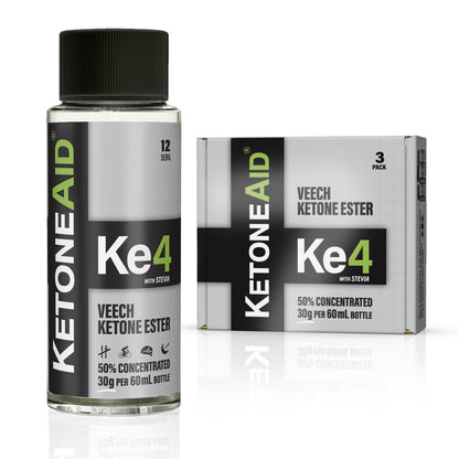 KetoneAid KE4 Ketone Ester Concentrate | 12 Servings per Bottle, 3-Pack | No Sugar, No Caffeine, Made in USA