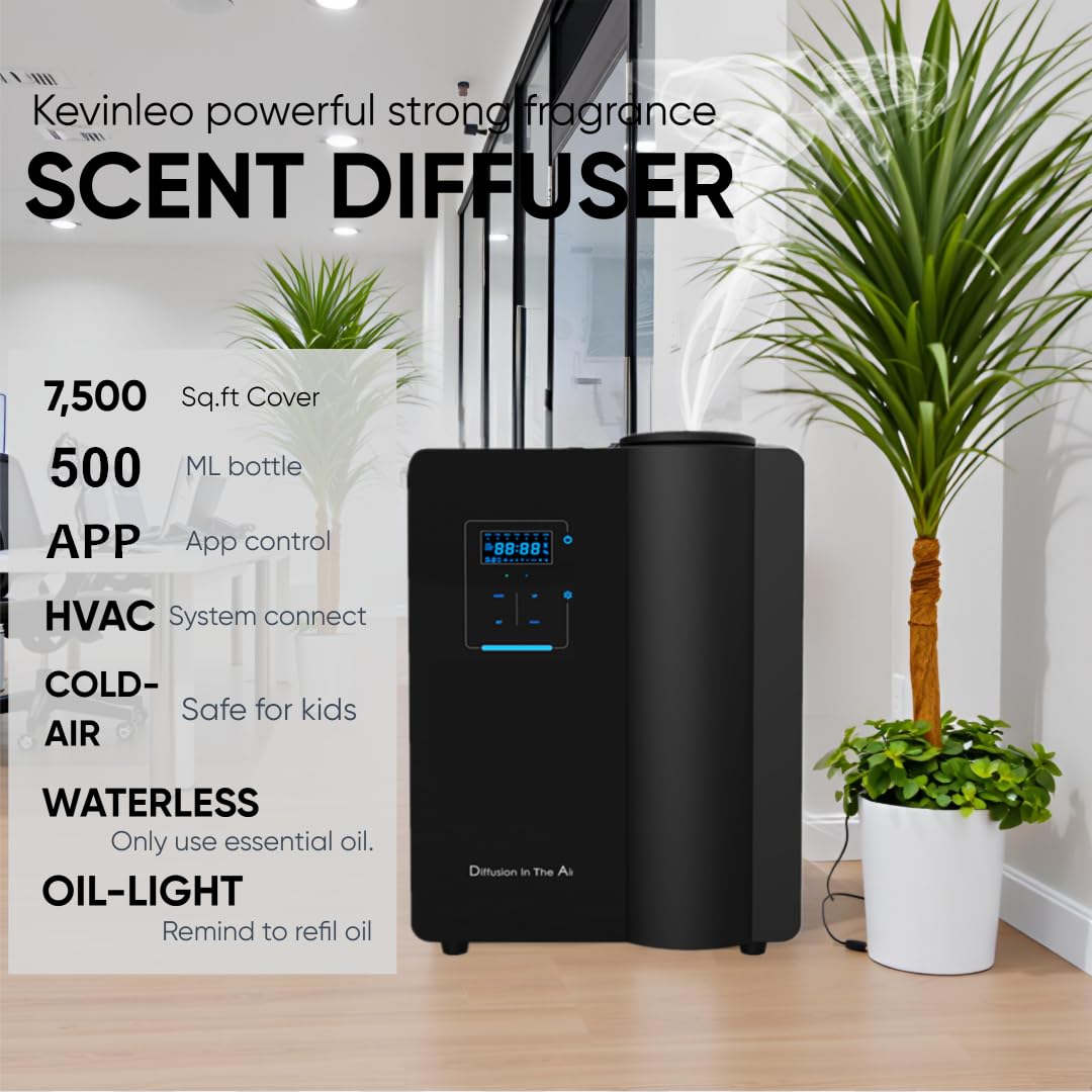 Kevinleo Scent Oil Diffuser – USA Ship, HVAC Diffuser for 7,500 Sq Ft, 500ml Waterless Nebulizing Diffuser with App Control