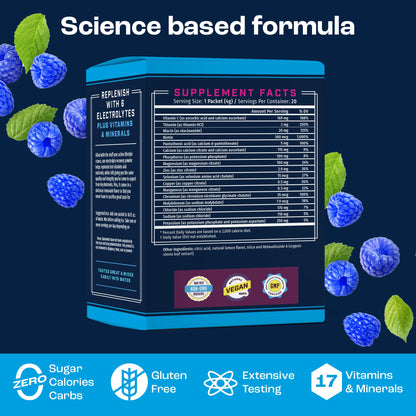 KEY NUTRIENTS Electrolytes Powder Packets 20 Pack - No Sugar, Blue Raspberry