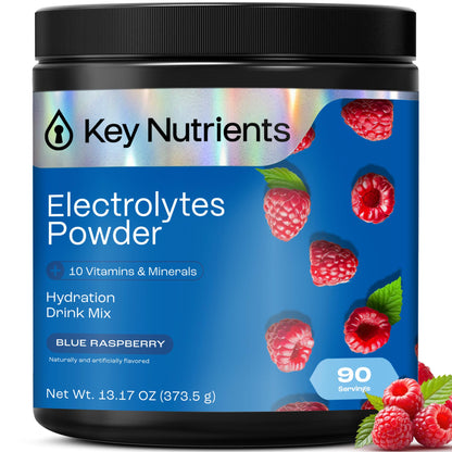 KEY NUTRIENTS Multivitamin Electrolytes Powder No Sugar – Blue Raspberry Hydration | Made in USA
