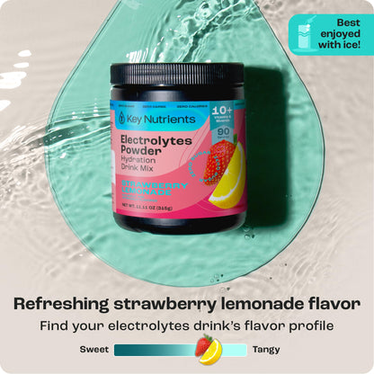 KEY NUTRIENTS Electrolytes Powder No Sugar | Juicy Strawberry Lemonade | 90 Servings | Made in USA