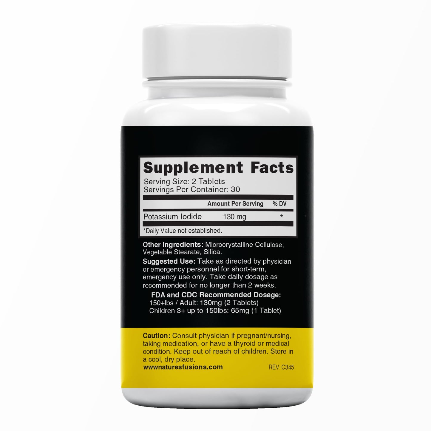 Nature's Fusions Potassium Iodide Tablets 130 mg – 300-Count (5x60) – Emergency Prep KI Pills