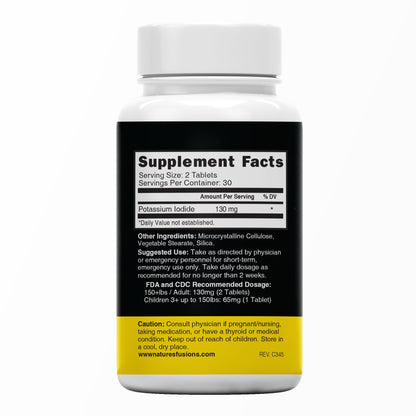 Nature's Fusions Potassium Iodide Tablets 130 mg – 300-Count (5x60) – Emergency Prep KI Pills