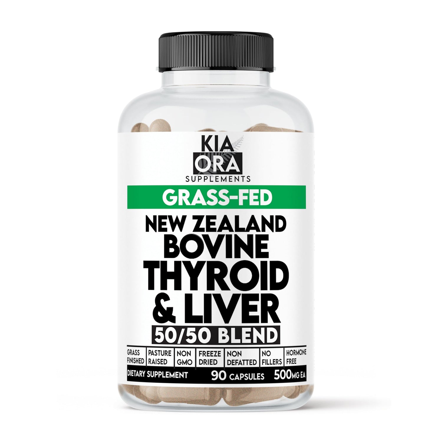 KIA ORA Grass-Fed Bovine Thyroid with Liver Supplement | 90 Capsules | NZ Sourced
