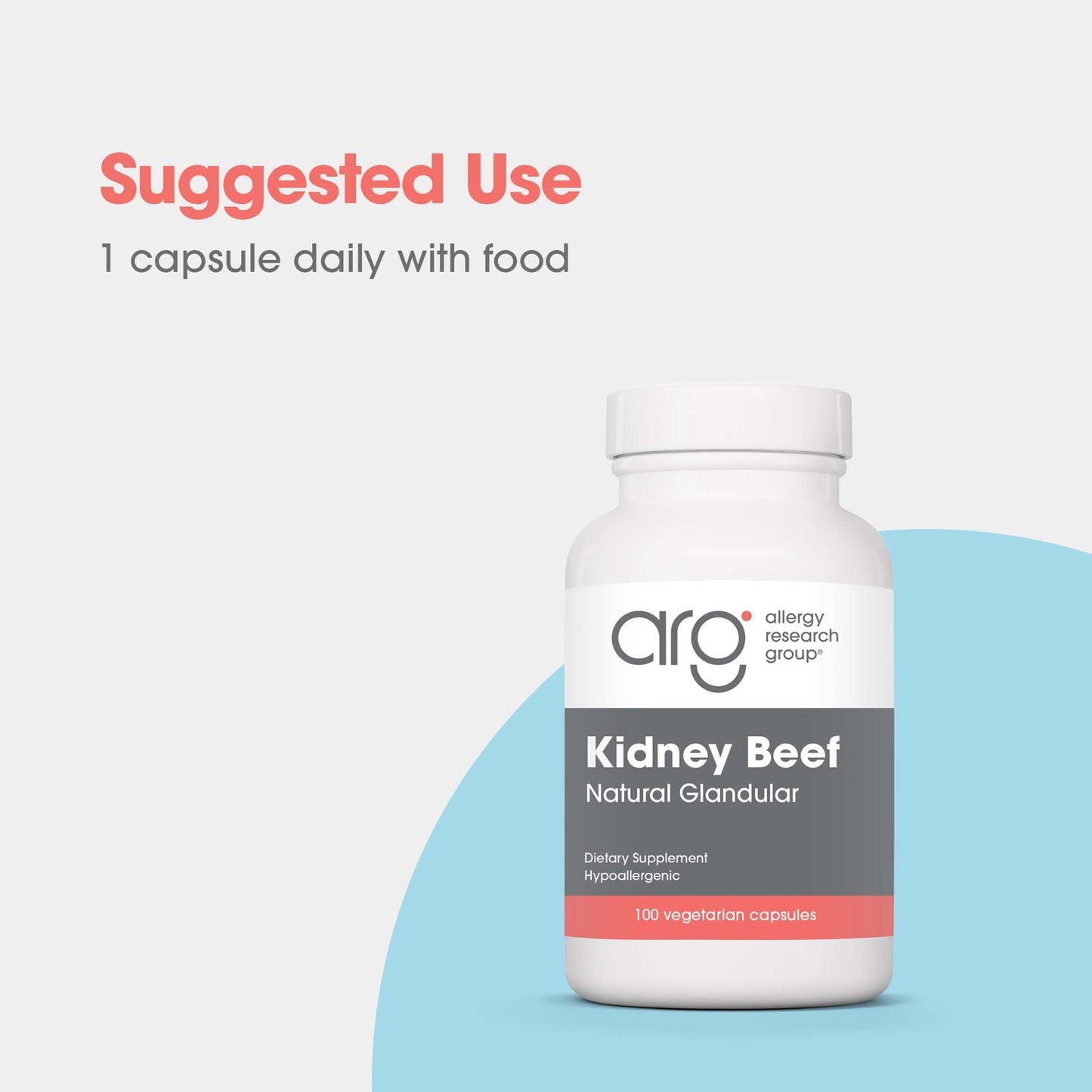 Allergy Research Group Kidney Beef Supplement - Natural Glandular, Freeze-Dried, 100 Count