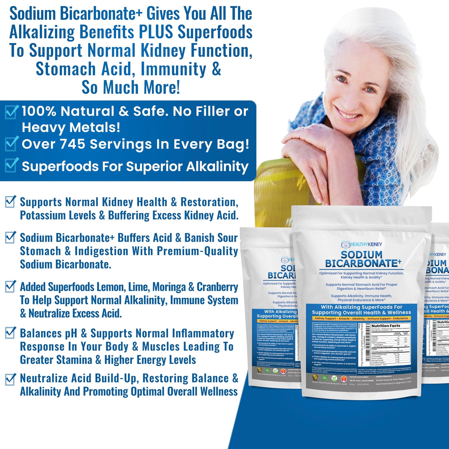 Kidney Restore Organic Sodium Bicarbonate Alkaline Supplement – Kidney Support & Stomach Neutralizer (1.5 lb)