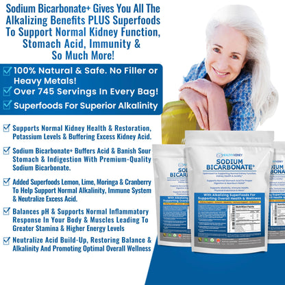 Kidney Restore Organic Sodium Bicarbonate Alkaline Supplement – Kidney Support & Stomach Neutralizer (1.5 lb)