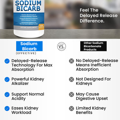 Kidney Restore Sodium Bicarbonate 650mg Delayed-Release Capsules | Kidney Support, Acid Relief, 2-Pack