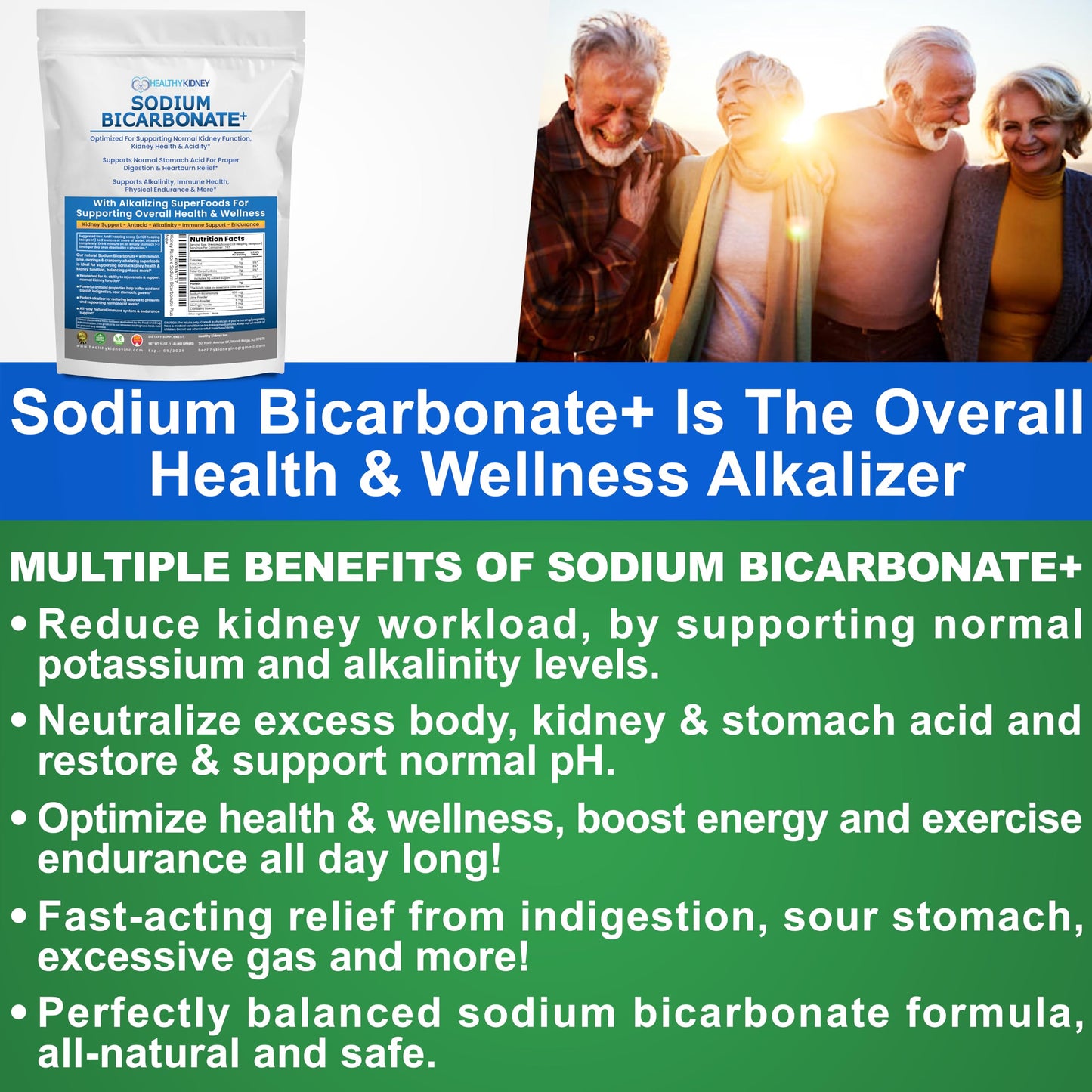 Kidney Restore Organic Sodium Bicarbonate Alkaline Supplement – Kidney Support & Stomach Neutralizer (1.5 lb)