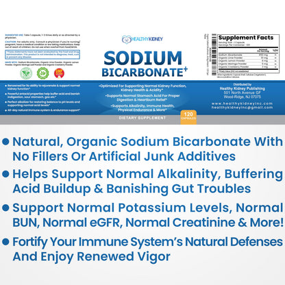 Organic Sodium Bicarbonate 650 mg Capsules | Kidney Restore – Alkaline Support & Fast-Acting Antacid