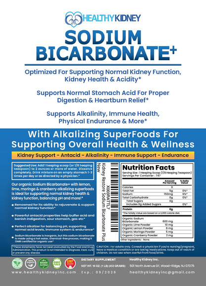 Kidney Restore Organic Sodium Bicarbonate Alkaline Supplement – Kidney Support & Stomach Neutralizer (1.5 lb)